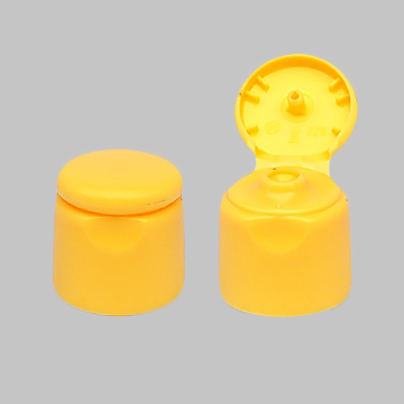 20mm Flip Top Plastic Caps , Shampoo Shower Gel Bottle Flip Cap Yellow Color